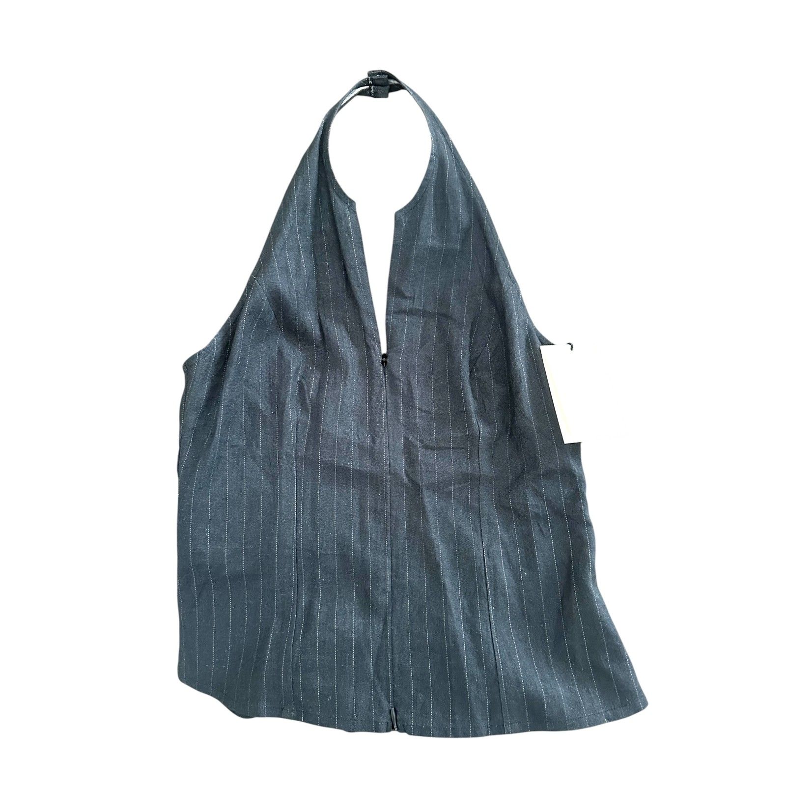 Summer Away Pinstripe Halter Zippered Top Navy Small New Nwt — image 2 of 5